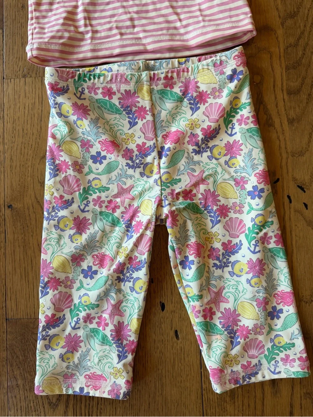 Mini Boden Pink Striped Rash Guard and Floral Capri swim Set